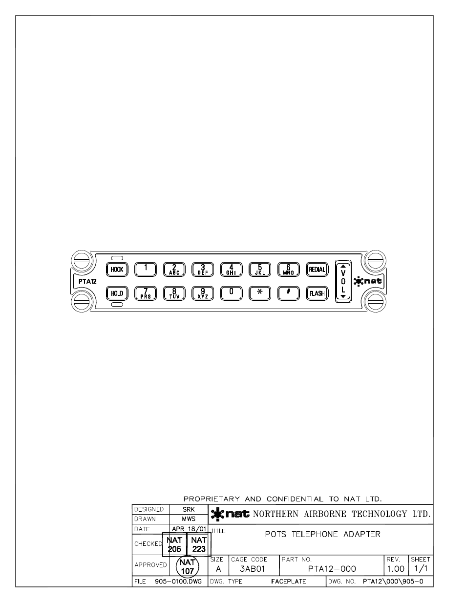 Faceplate | Northern Airborne Technology PTA12-0xx User Manual | Page 15 / 18