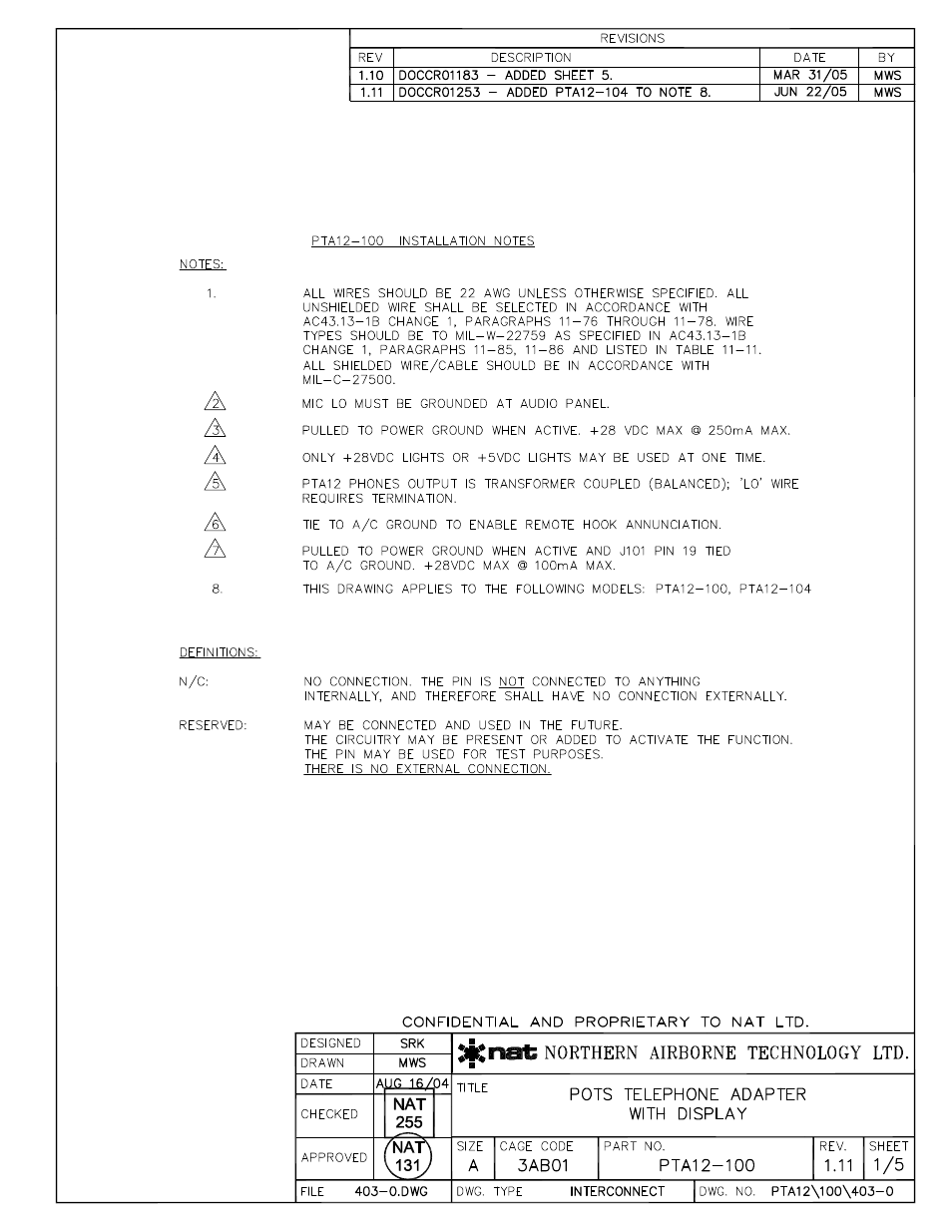 Interconnect | Northern Airborne Technology PTA12-1xx User Manual | Page 14 / 32