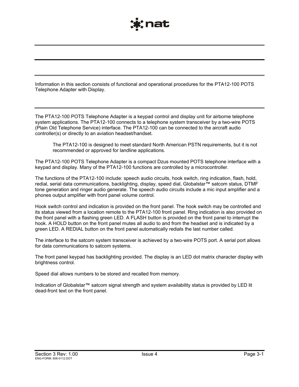 Operation, 1 introduction, 2 general information | Northern Airborne Technology PTA12-1xx User Manual | Page 24 / 32