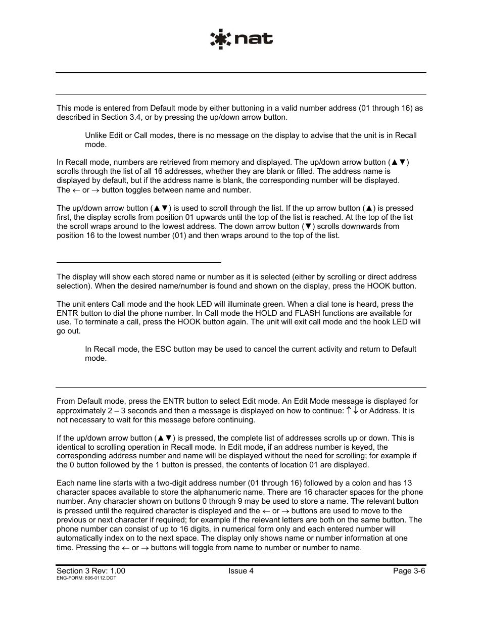 2 recall mode, 3 edit mode | Northern Airborne Technology PTA12-1xx User Manual | Page 29 / 32