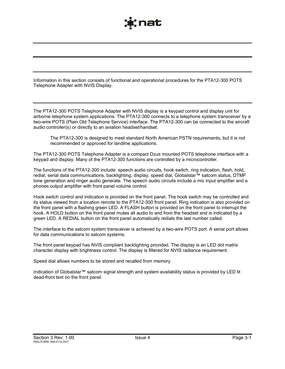 Operation, 1 introduction, 2 general information | Northern Airborne Technology PTA12-3xx User Manual | Page 24 / 32