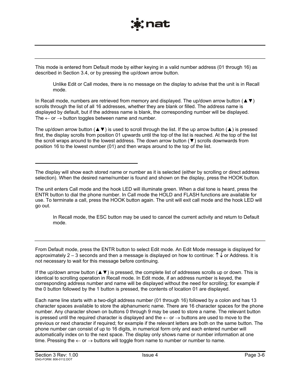 2 recall mode, 3 edit mode | Northern Airborne Technology PTA12-3xx User Manual | Page 29 / 32