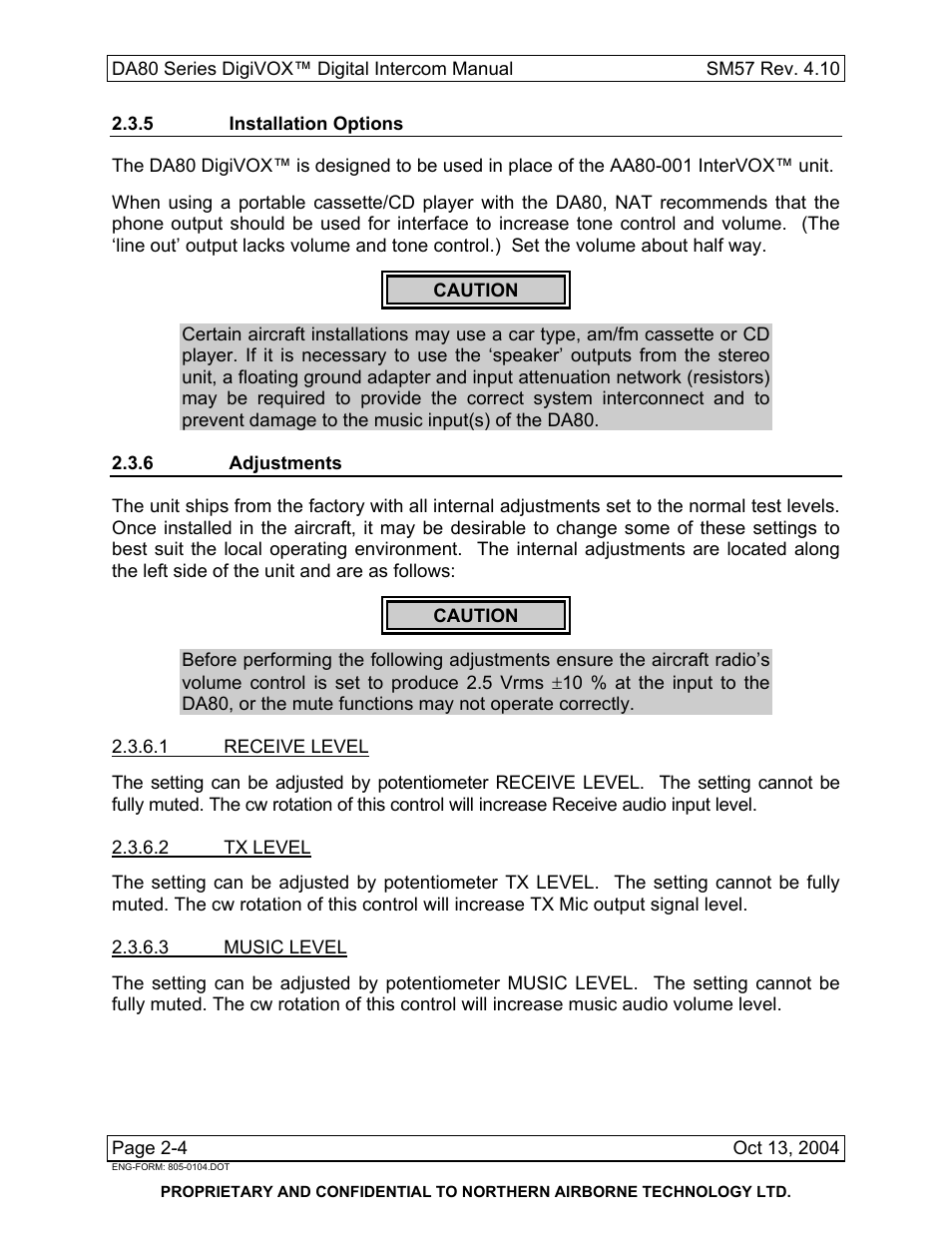 5 installation options, 6 adjustments | Northern Airborne Technology DA80 User Manual | Page 12 / 28