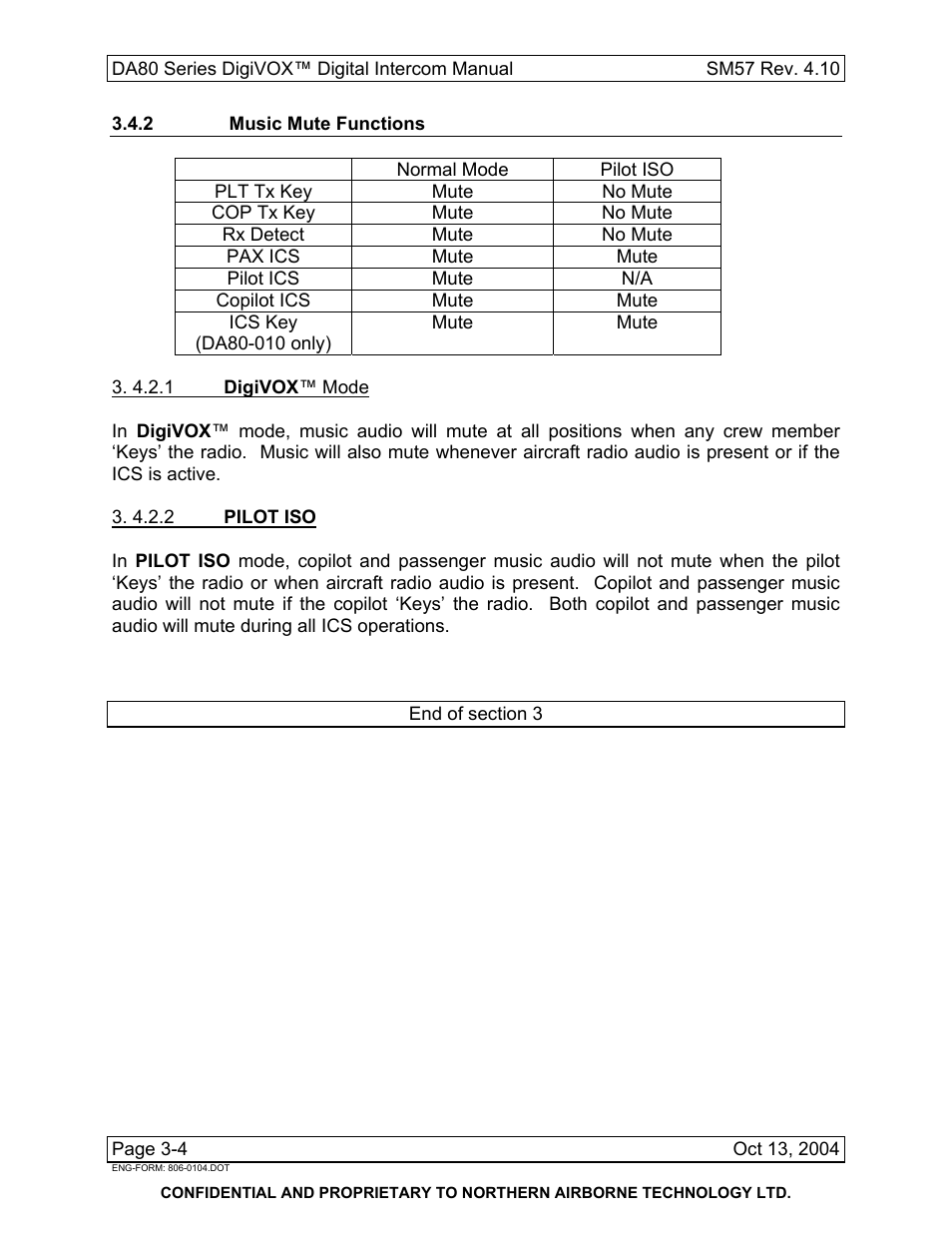 2 music mute functions | Northern Airborne Technology DA80 User Manual | Page 28 / 28