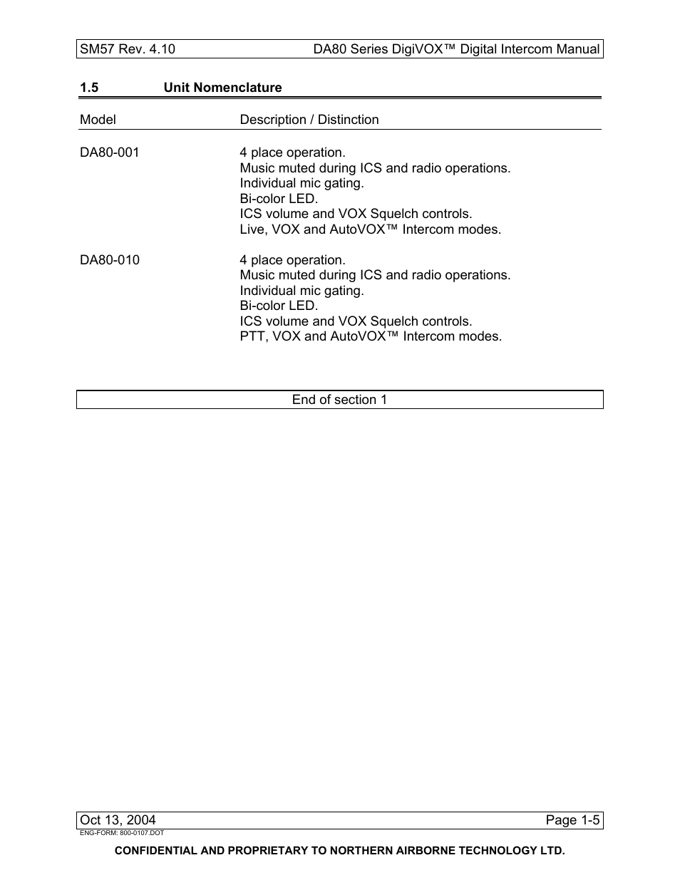 5 unit nomenclature | Northern Airborne Technology DA80 User Manual | Page 8 / 28