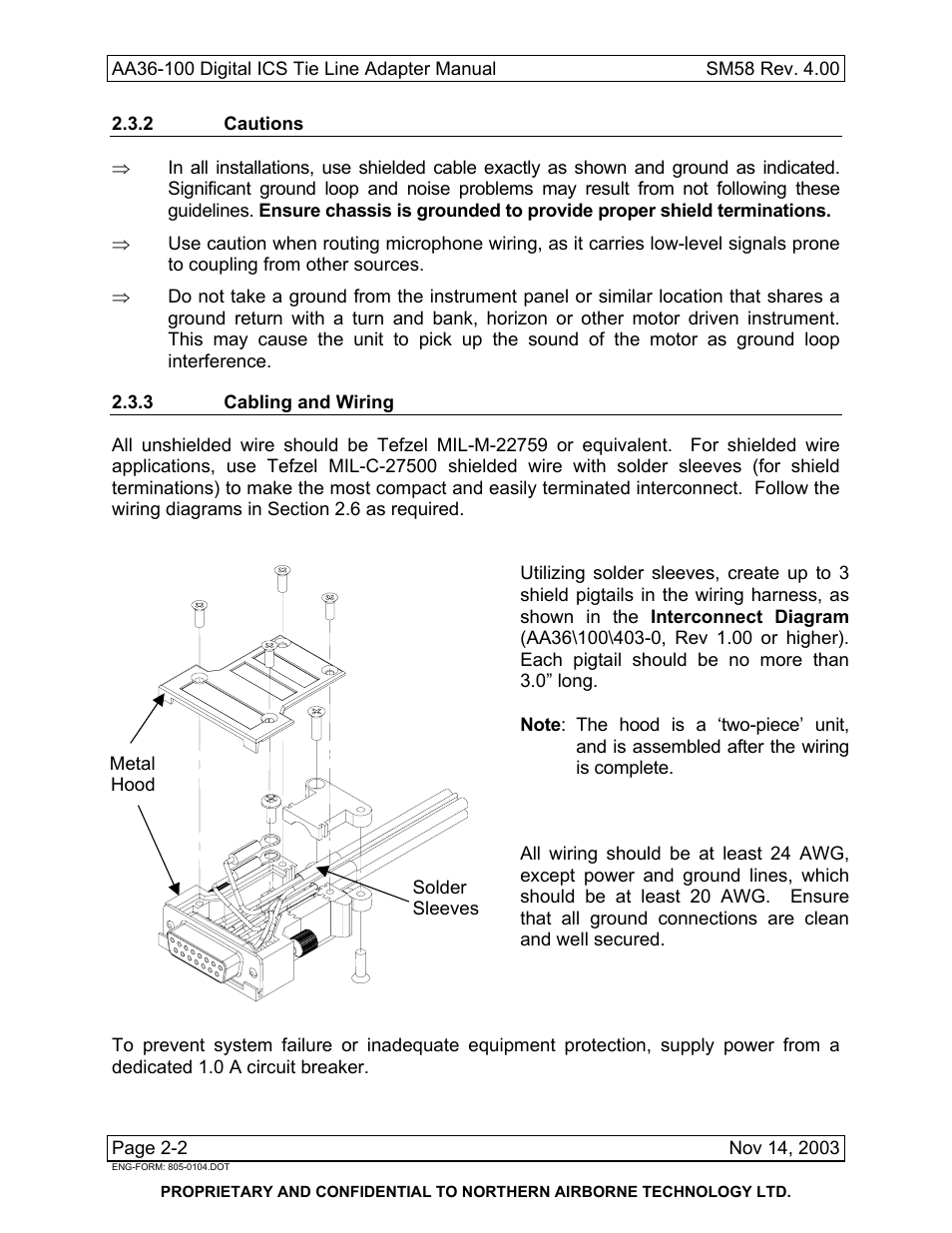 2 cautions, 3 cabling and wiring | Northern Airborne Technology AA36-100 User Manual | Page 14 / 30