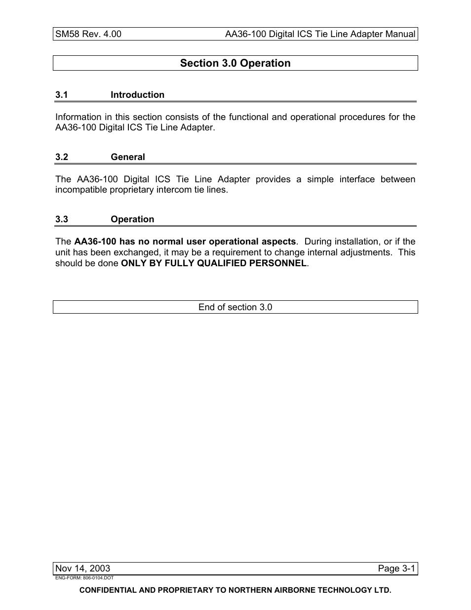 Operation, 1 introduction, 2 general | 3 operation | Northern Airborne Technology AA36-100 User Manual | Page 29 / 30