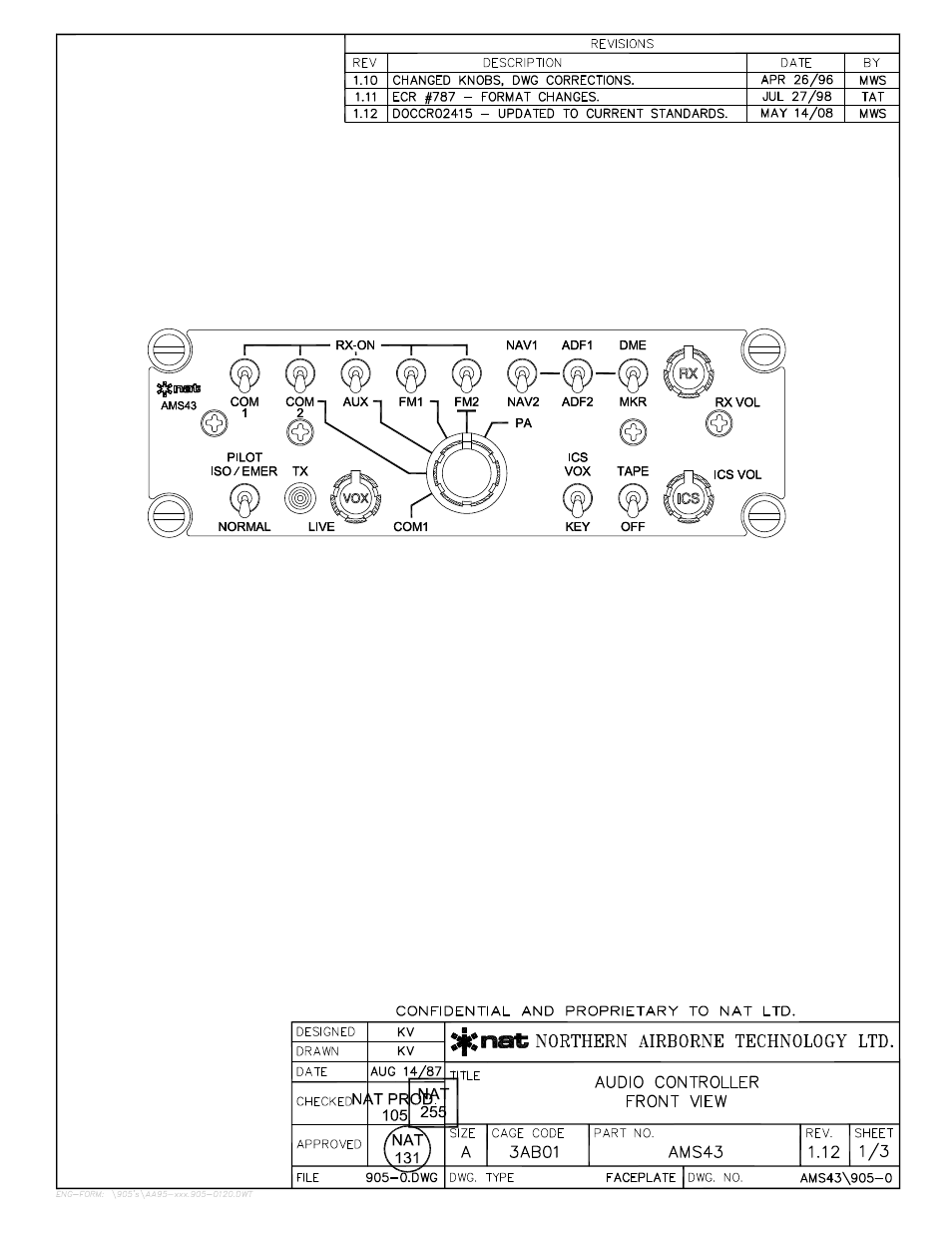 Faceplate | Northern Airborne Technology AMS43 User Manual | Page 19 / 24