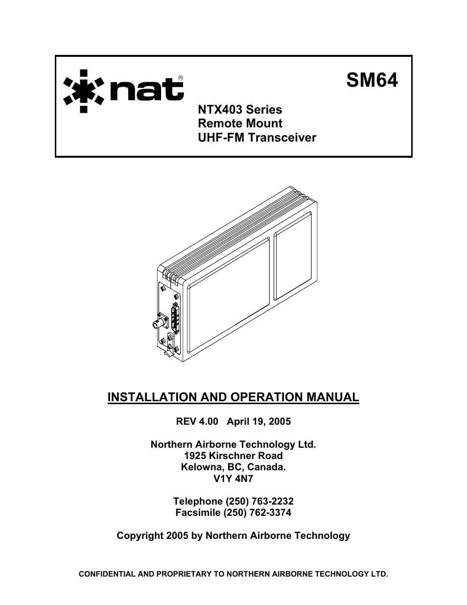 Northern Airborne Technology NTX403 User Manual | 32 pages