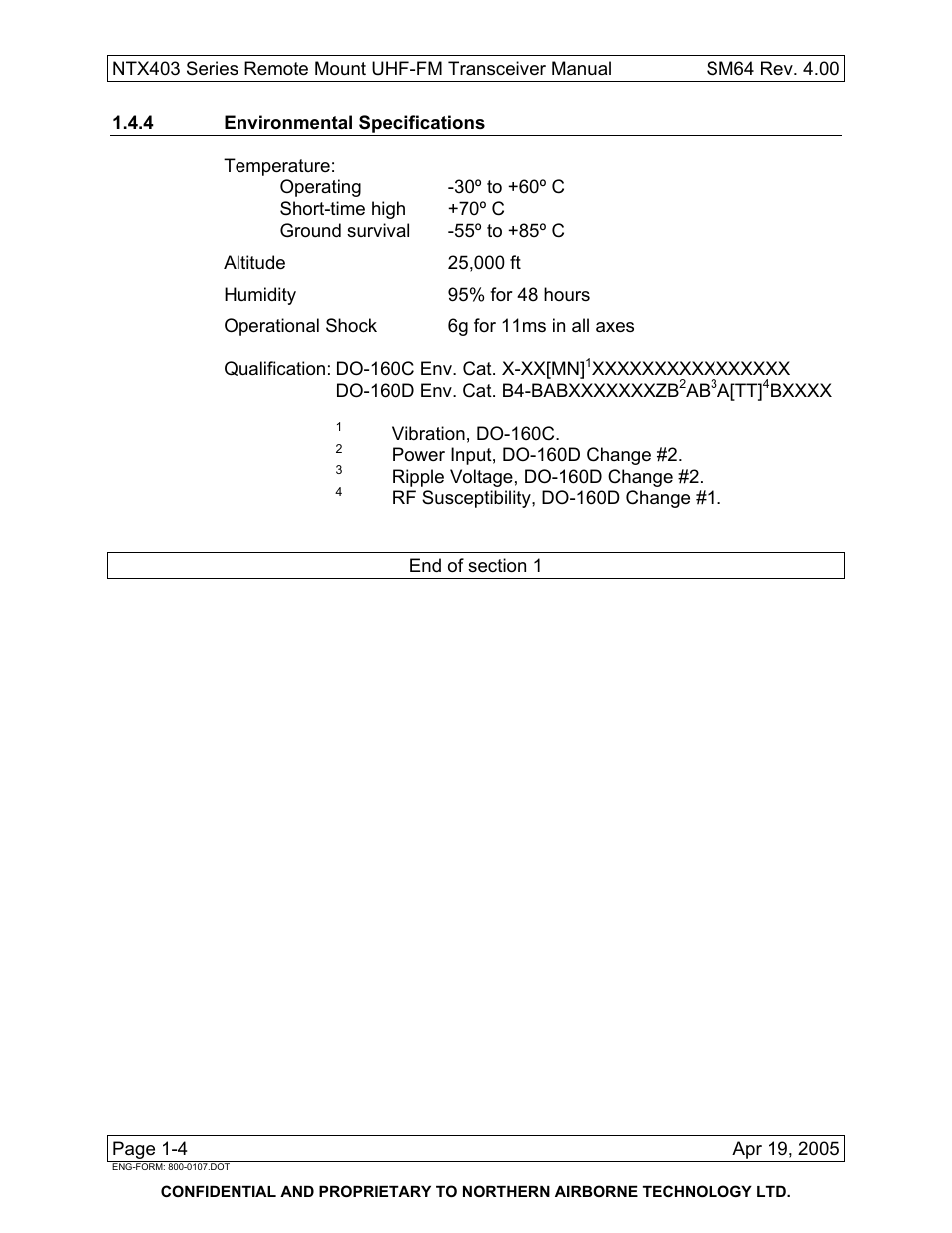 4 environmental specifications | Northern Airborne Technology NTX403 User Manual | Page 12 / 32