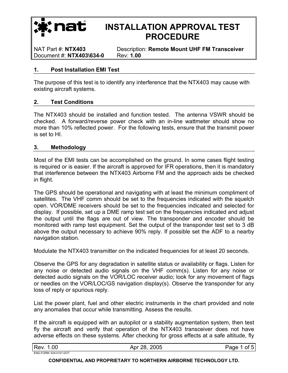 Installation approval test procedure, Installation approval, Test procedure | Northern Airborne Technology NTX403 User Manual | Page 23 / 32