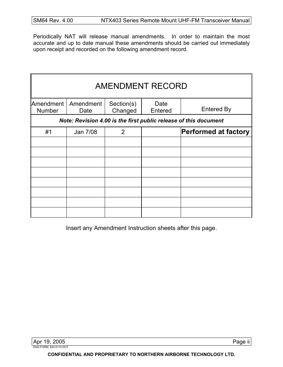 Amendment record | Northern Airborne Technology NTX403 User Manual | Page 3 / 32