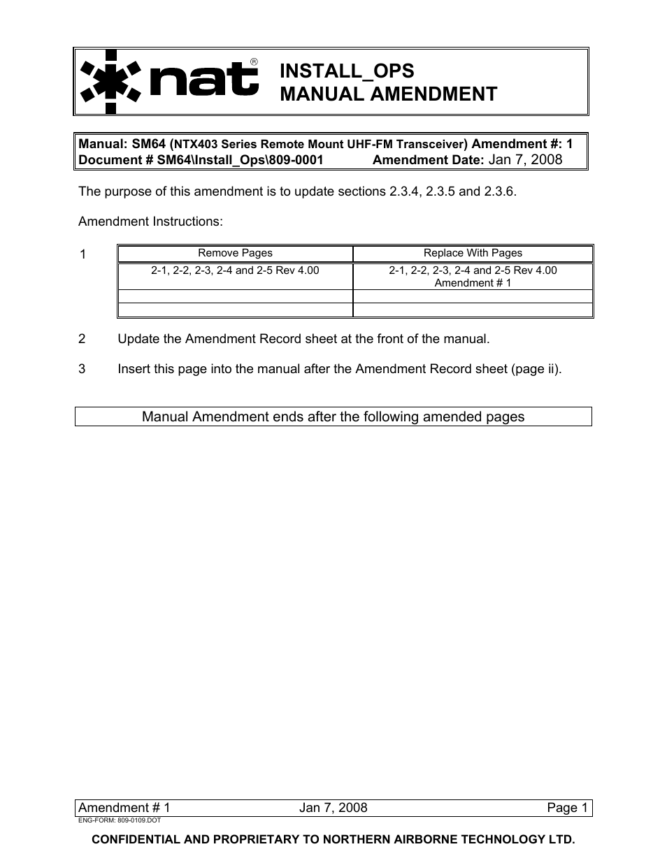 Install_ops manual amendment | Northern Airborne Technology NTX403 User Manual | Page 5 / 32