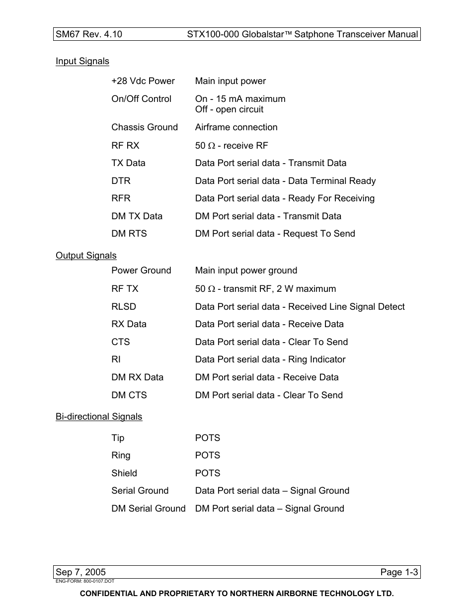 Input signals | Northern Airborne Technology STX100 User Manual | Page 13 / 56