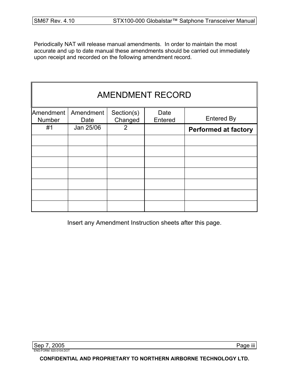 Amendment record | Northern Airborne Technology STX100 User Manual | Page 5 / 56