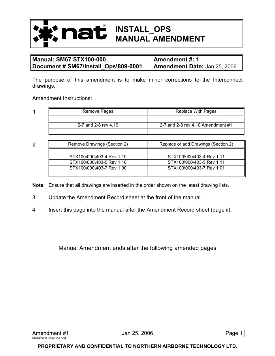 Install_ops manual amendment | Northern Airborne Technology STX100 User Manual | Page 7 / 56