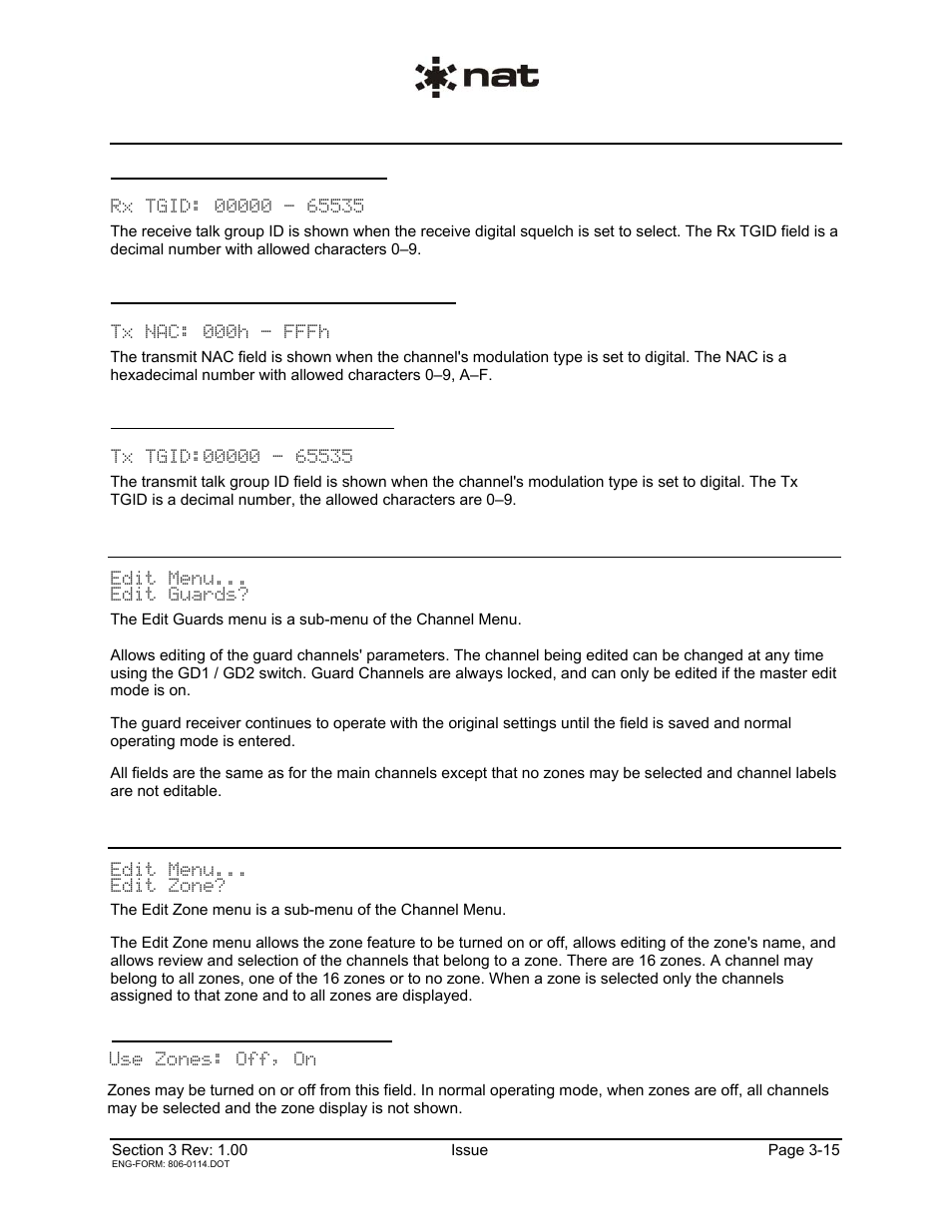 3 edit zone menu | Northern Airborne Technology NPX136D User Manual | Page 41 / 50