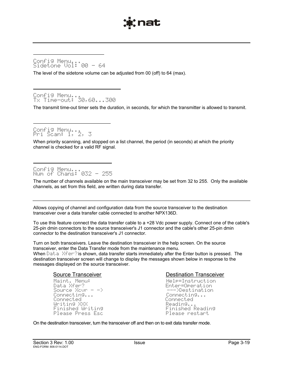 3 data transfer menu, Source transceiver, Destination transceiver | Northern Airborne Technology NPX136D User Manual | Page 45 / 50