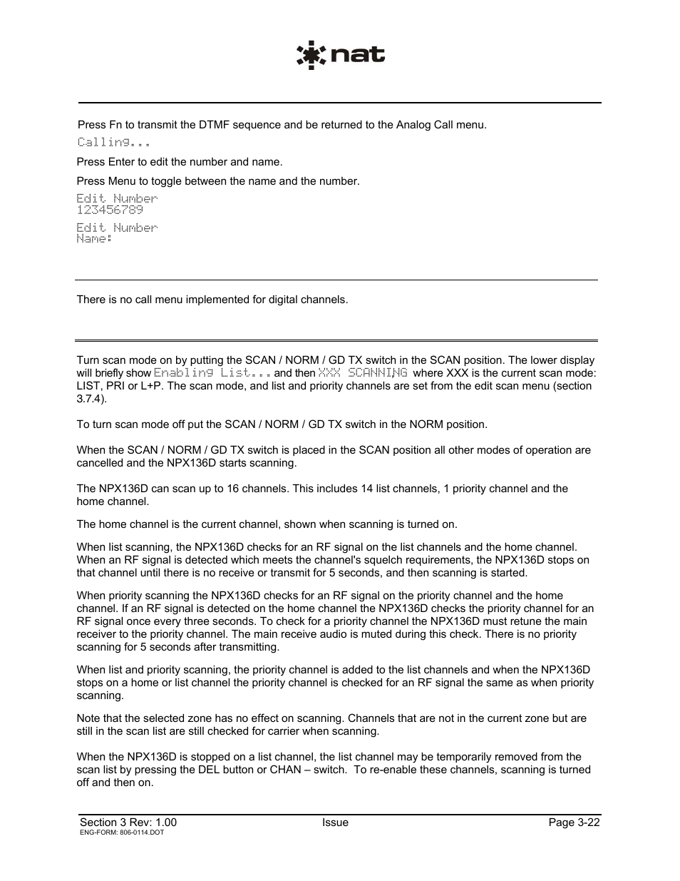 2 call menu for digital channels, 10 scanning | Northern Airborne Technology NPX136D User Manual | Page 48 / 50