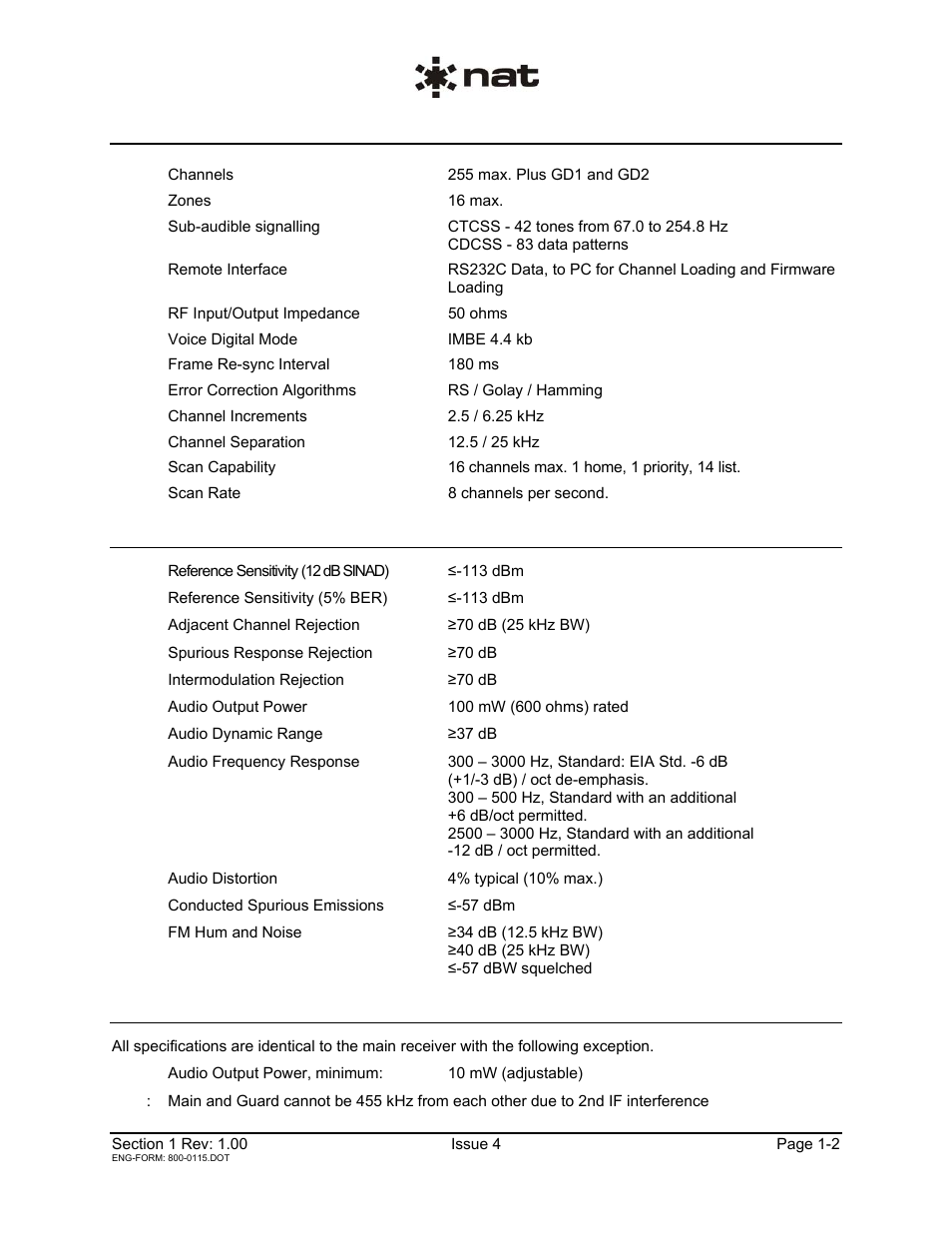 2 main receiver, 3 guard receiver (npx136d-x70 only) | Northern Airborne Technology NPX136D User Manual | Page 6 / 50
