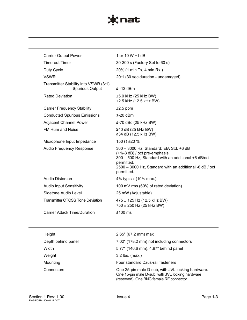 4 transmitter, 5 physical specifications | Northern Airborne Technology NPX136D User Manual | Page 7 / 50