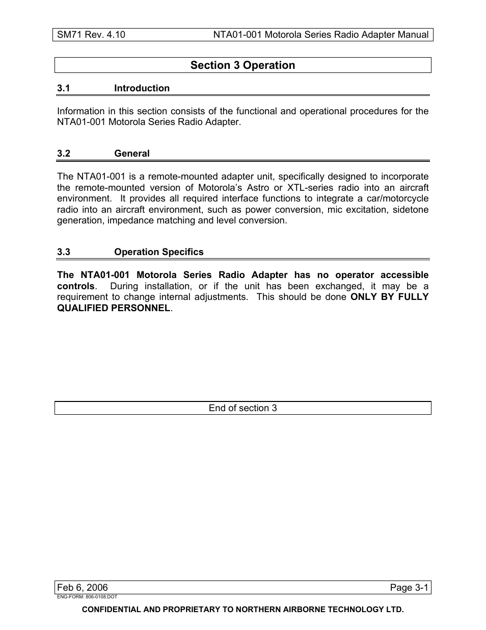 Operation, 1 introduction, 2 general | 3 operation specifics | Northern Airborne Technology NTA01-001 User Manual | Page 27 / 28