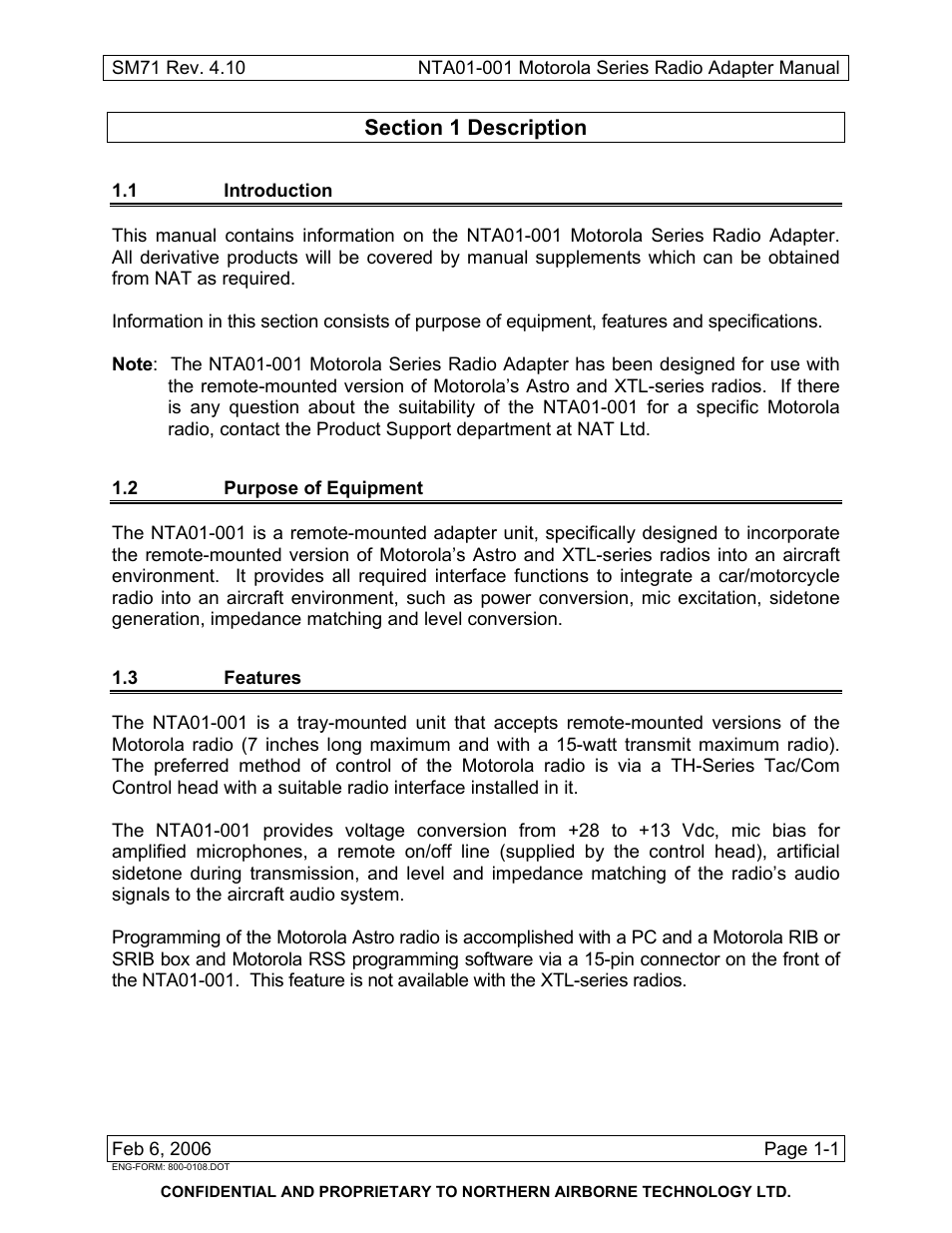 Description, 1 introduction, 2 purpose of equipment | 3 features | Northern Airborne Technology NTA01-001 User Manual | Page 7 / 28