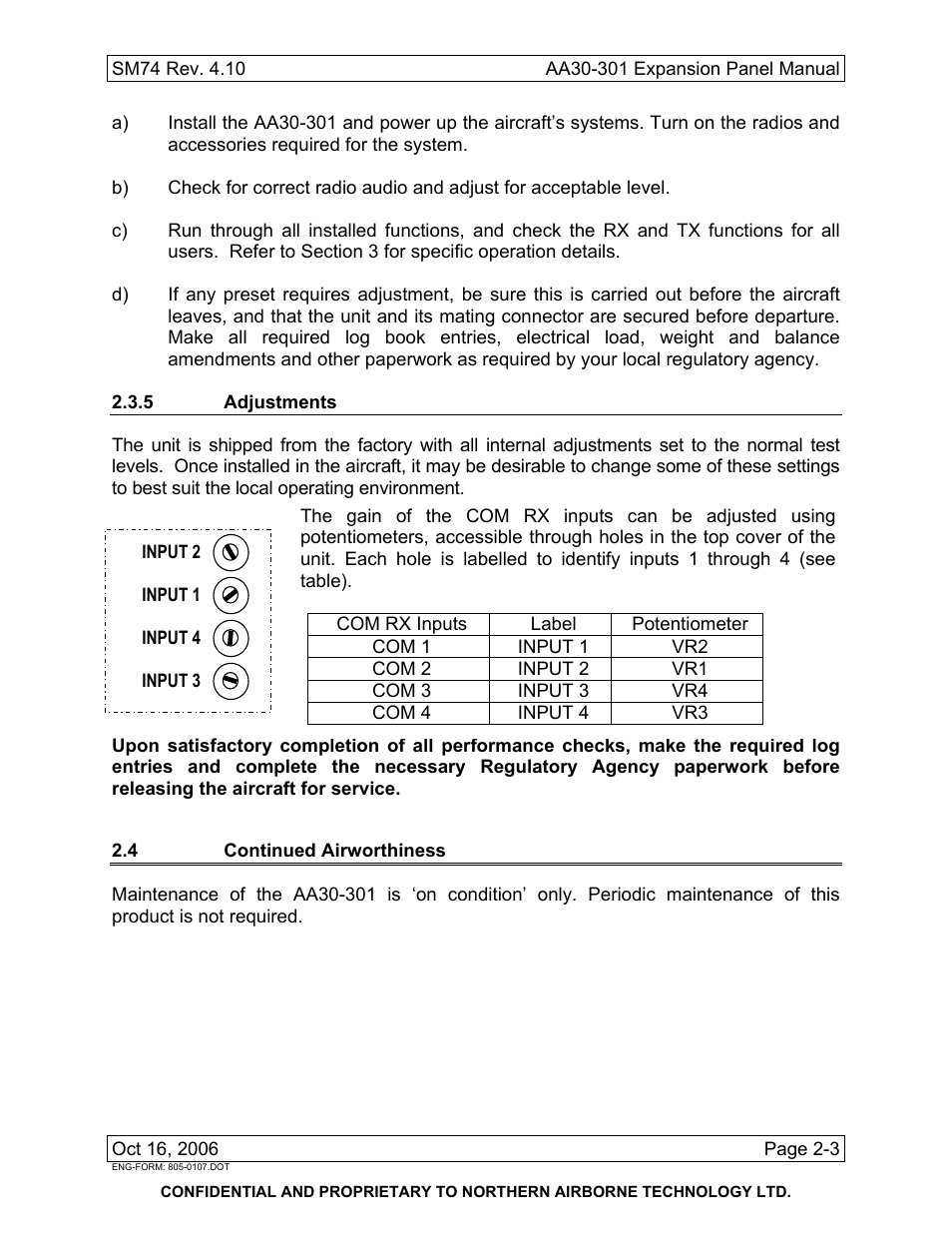 5 adjustments, 4 continued airworthiness | Northern Airborne Technology AA30-3xx User Manual | Page 13 / 38