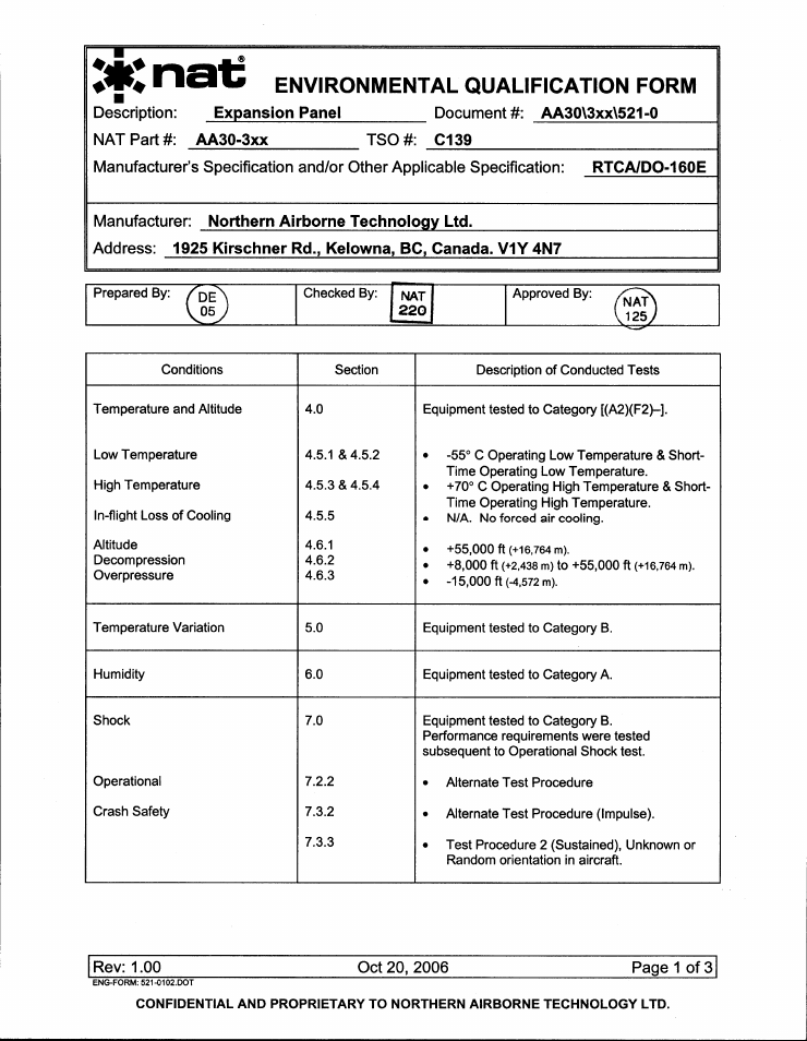 Environmental qualification form | Northern Airborne Technology AA30-3xx User Manual | Page 21 / 38