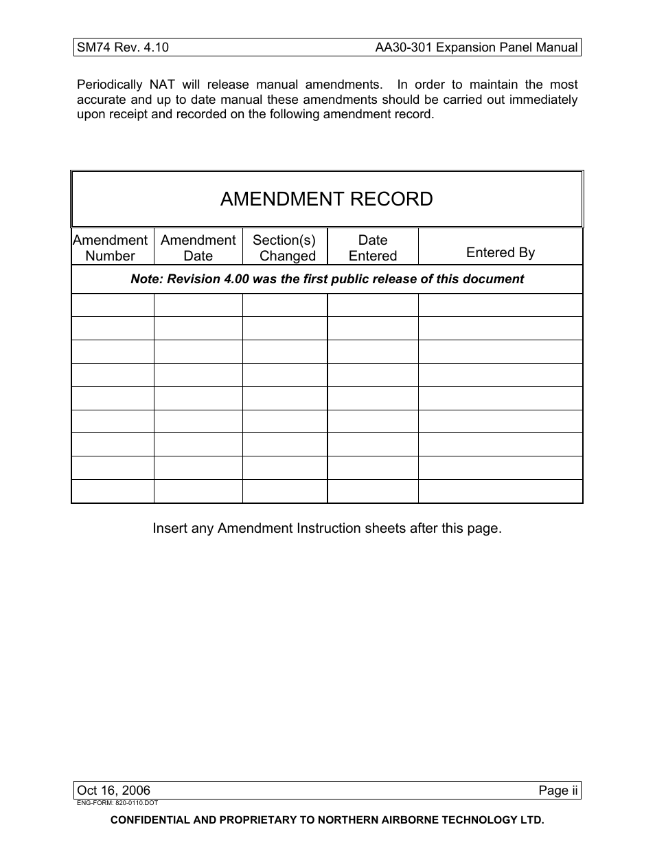 Amendment record | Northern Airborne Technology AA30-3xx User Manual | Page 3 / 38