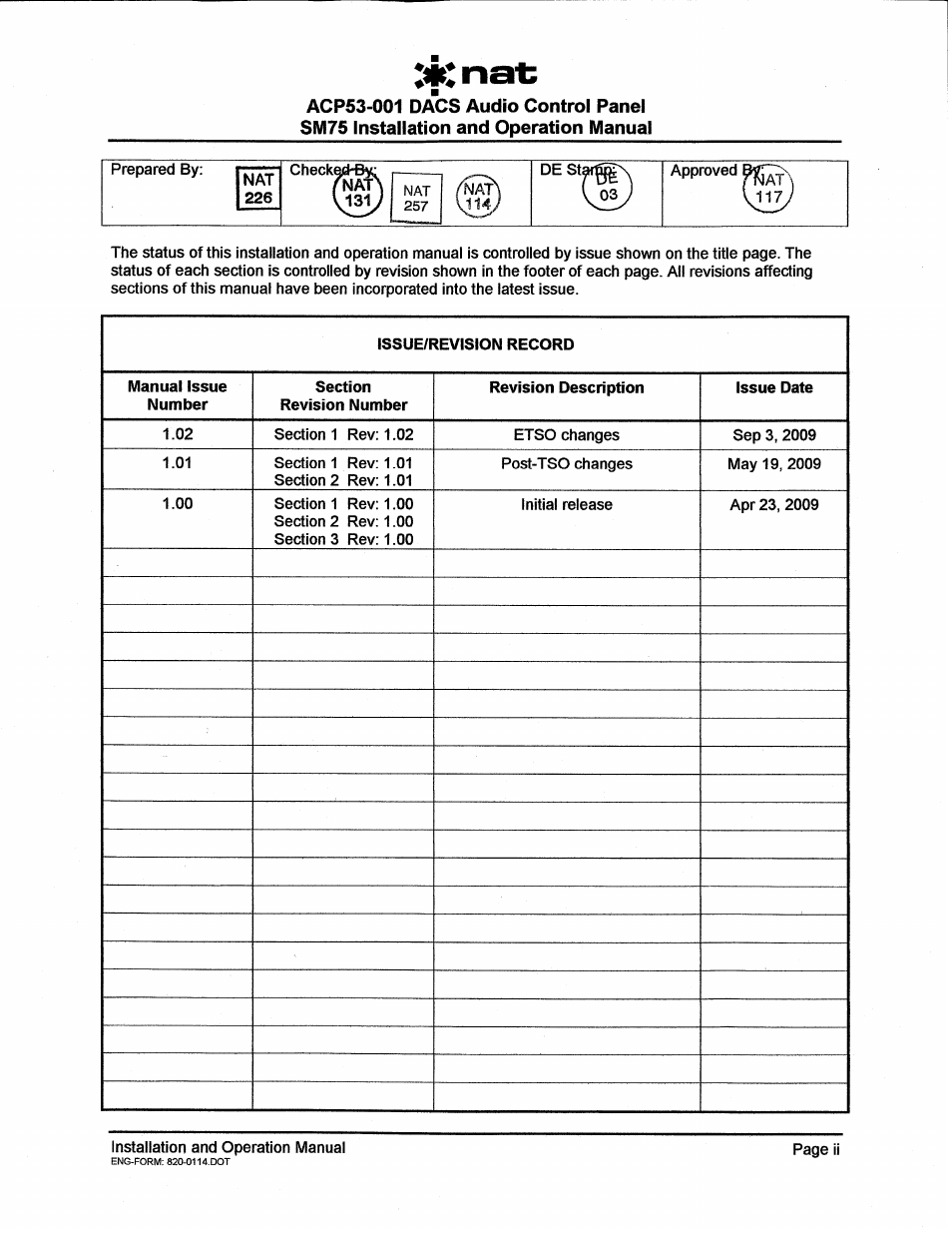Issue/record | Northern Airborne Technology ACP53-001 User Manual | Page 2 / 28