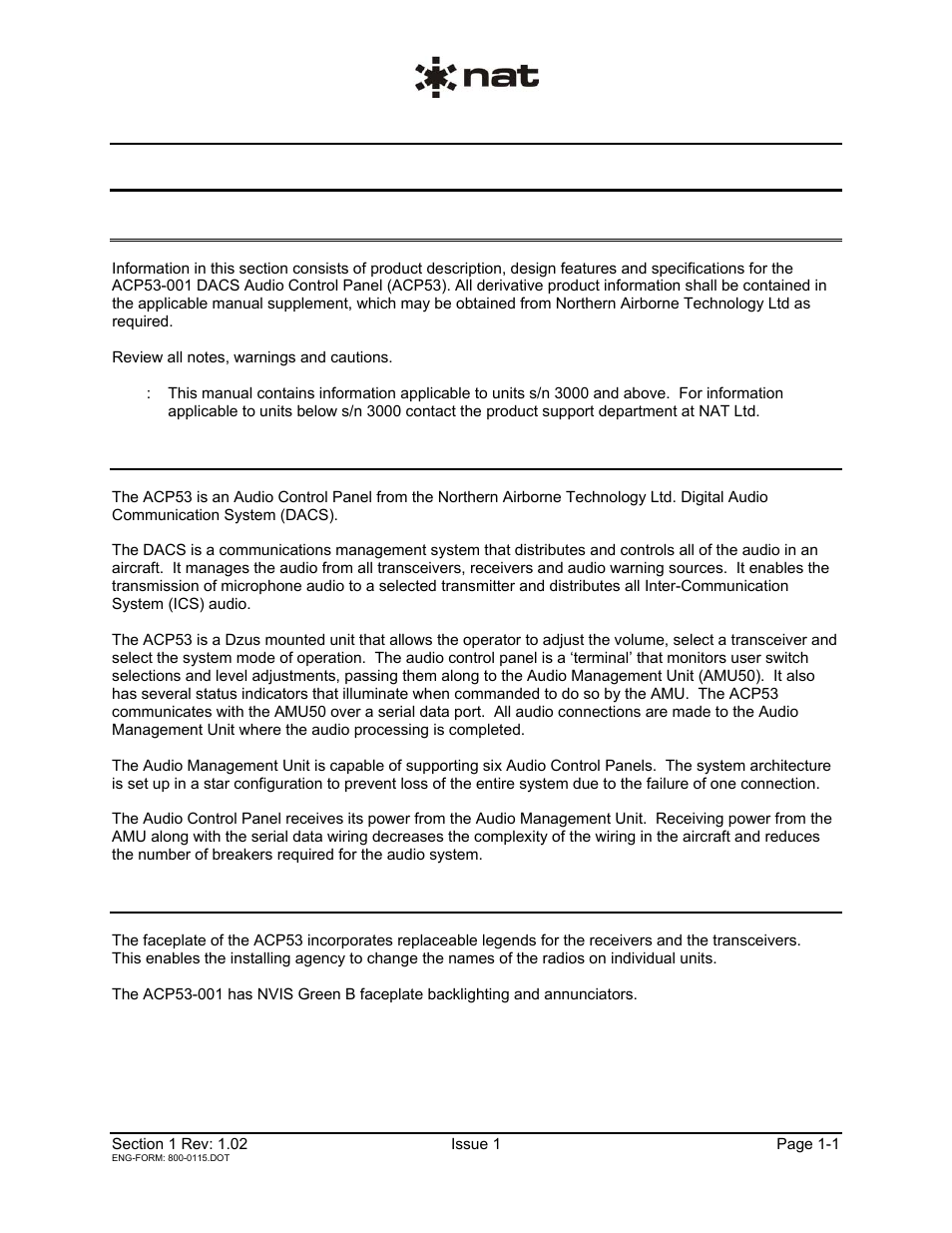 Description, 1 introduction, 2 product description | 3 design features | Northern Airborne Technology ACP53-001 User Manual | Page 5 / 28