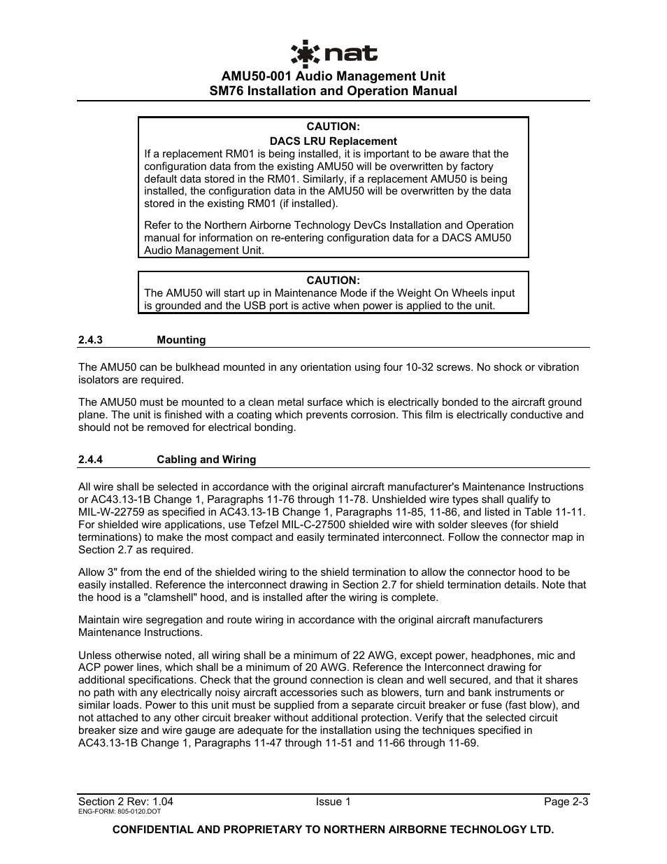 3 mounting, 4 cabling and wiring | Northern Airborne Technology AMU50-001 User Manual | Page 15 / 40