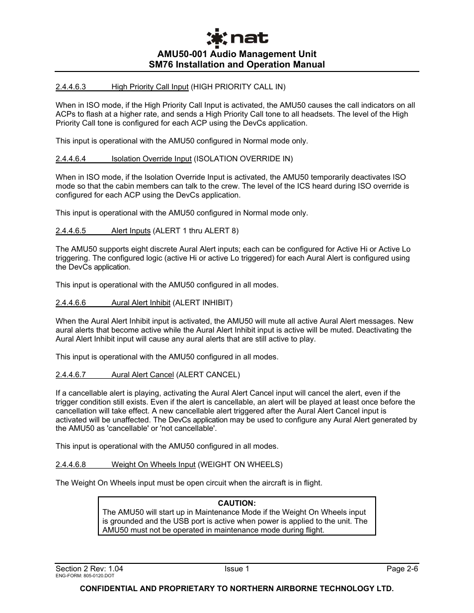 Northern Airborne Technology AMU50-001 User Manual | Page 18 / 40