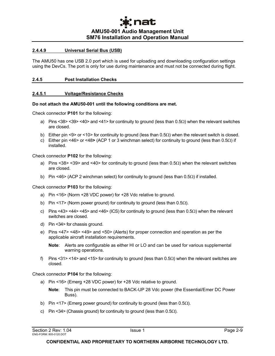 5 post installation checks | Northern Airborne Technology AMU50-001 User Manual | Page 21 / 40