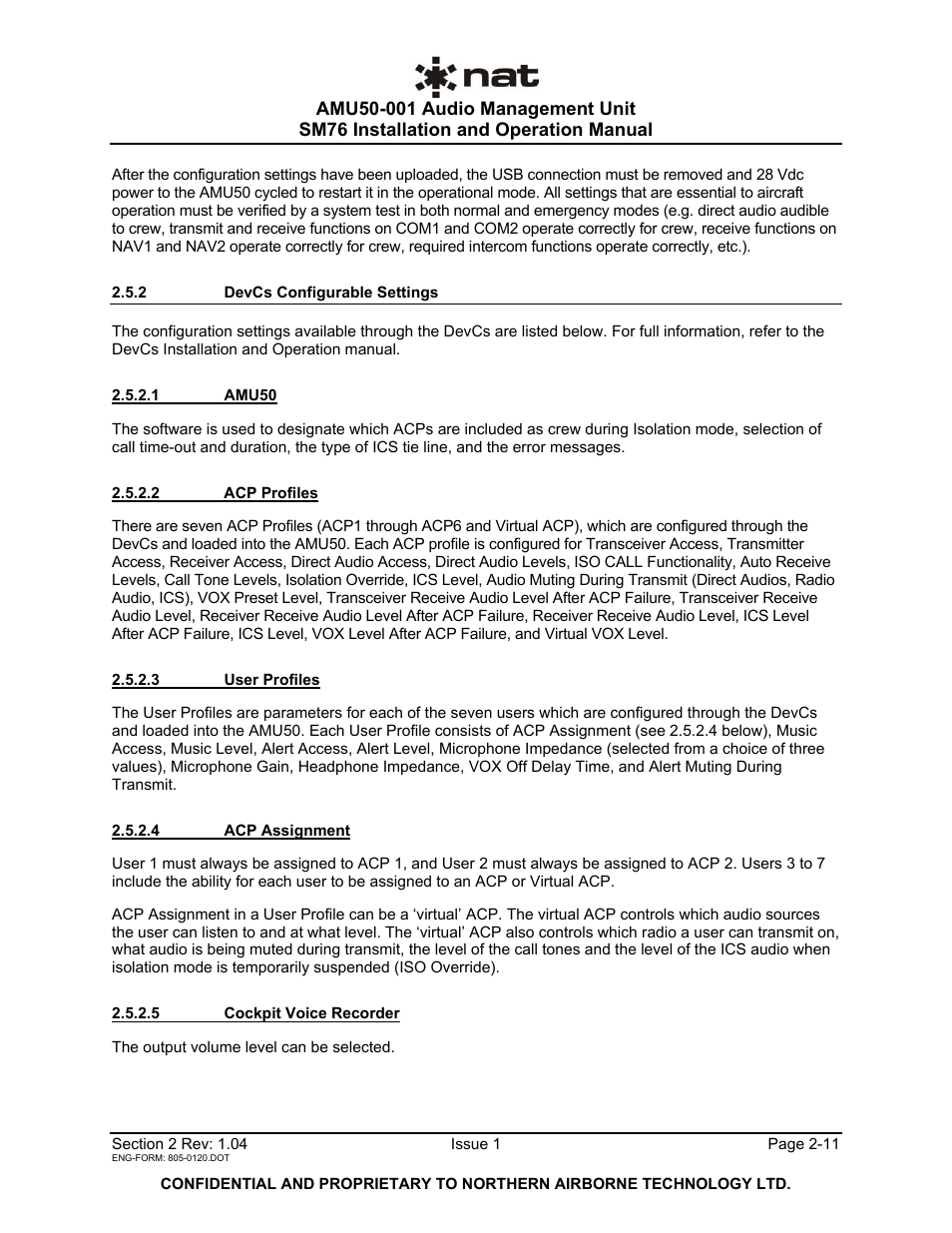 2 devcs configurable settings | Northern Airborne Technology AMU50-001 User Manual | Page 23 / 40