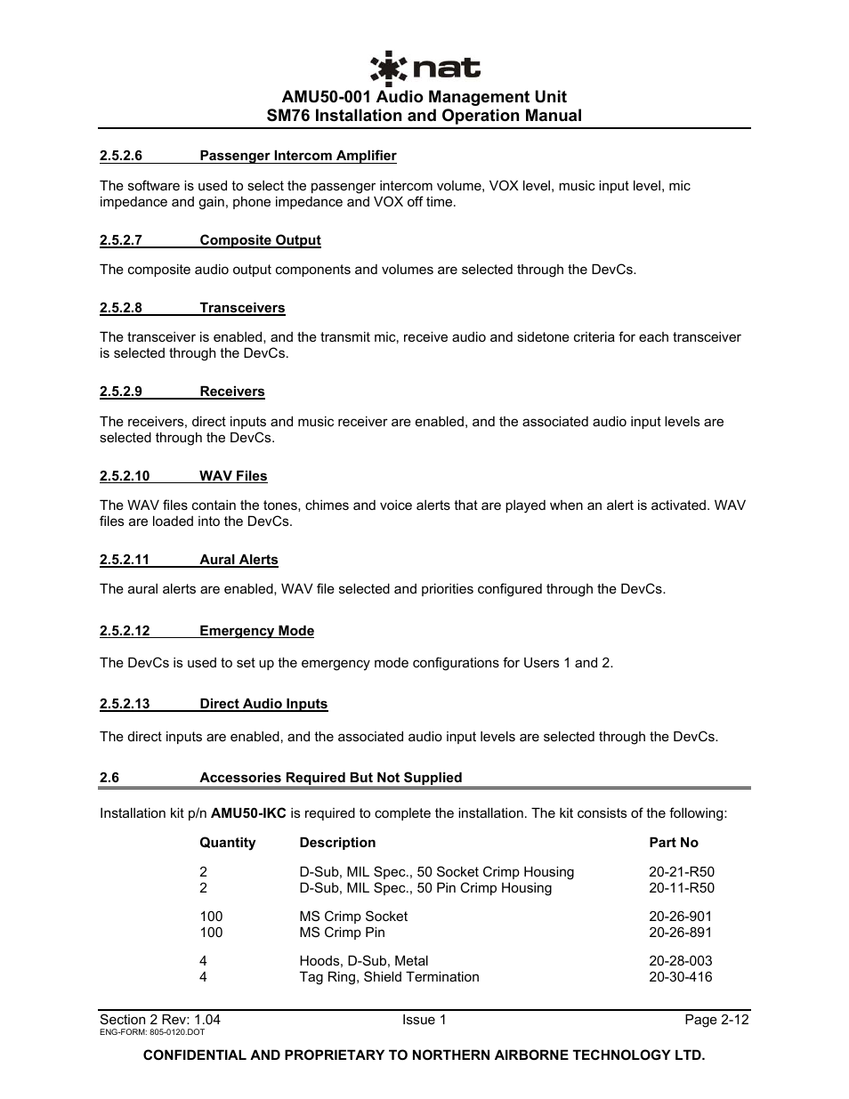 6 accessories required but not supplied | Northern Airborne Technology AMU50-001 User Manual | Page 24 / 40