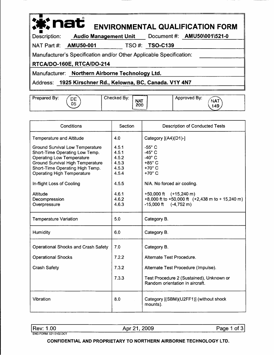 Environmental qualification form | Northern Airborne Technology AMU50-001 User Manual | Page 33 / 40