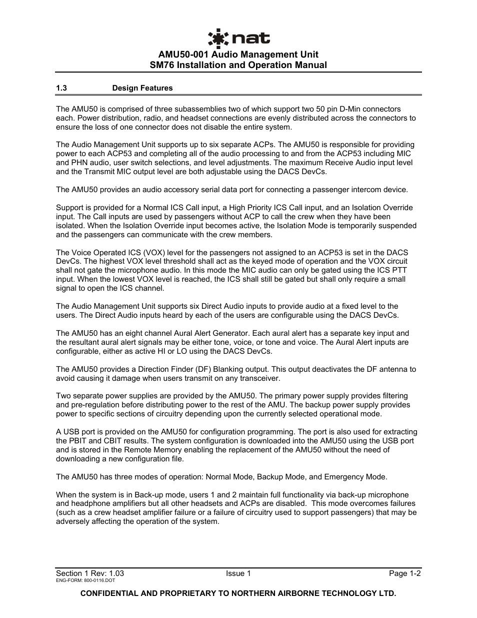 3 design features | Northern Airborne Technology AMU50-001 User Manual | Page 5 / 40