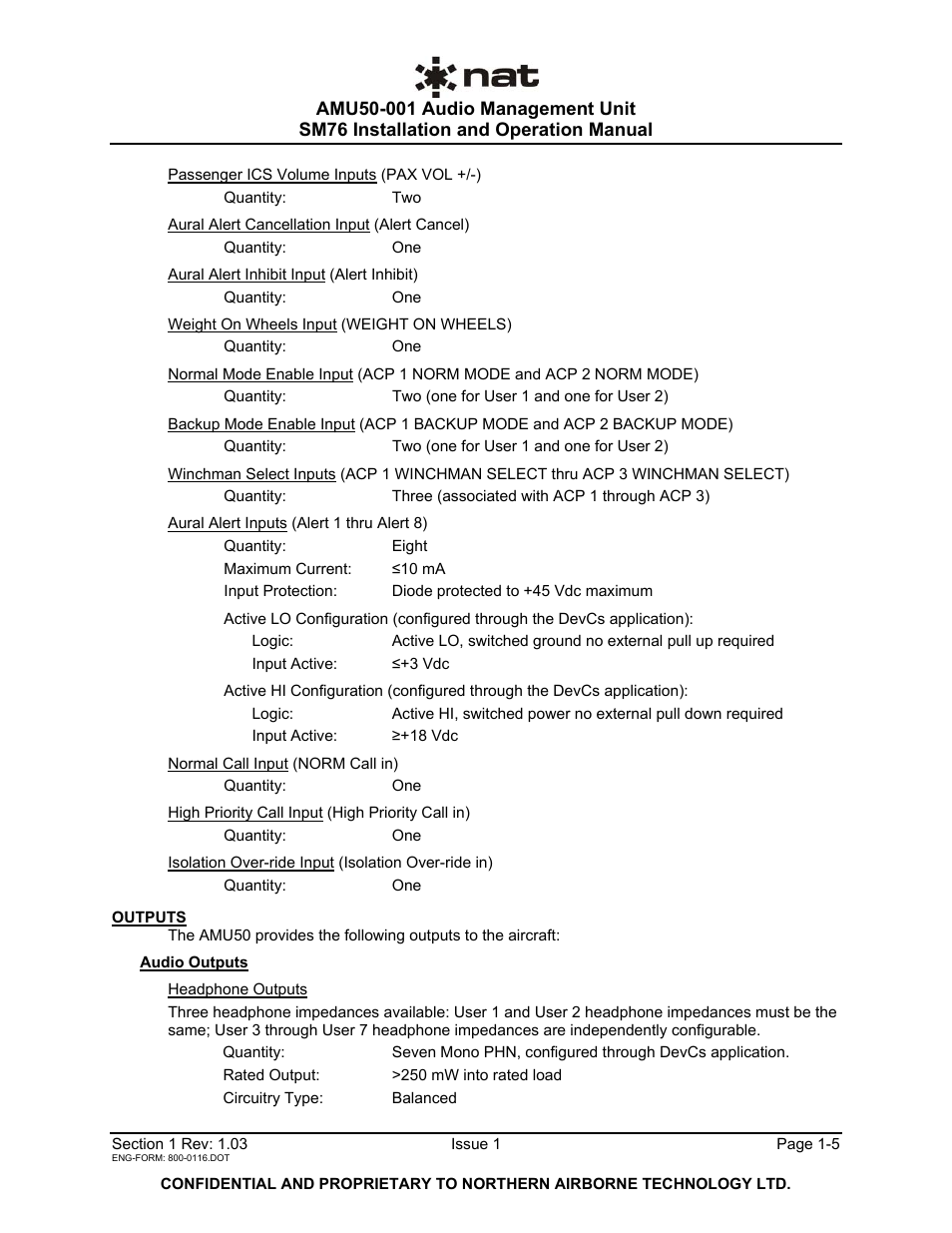 Northern Airborne Technology AMU50-001 User Manual | Page 8 / 40