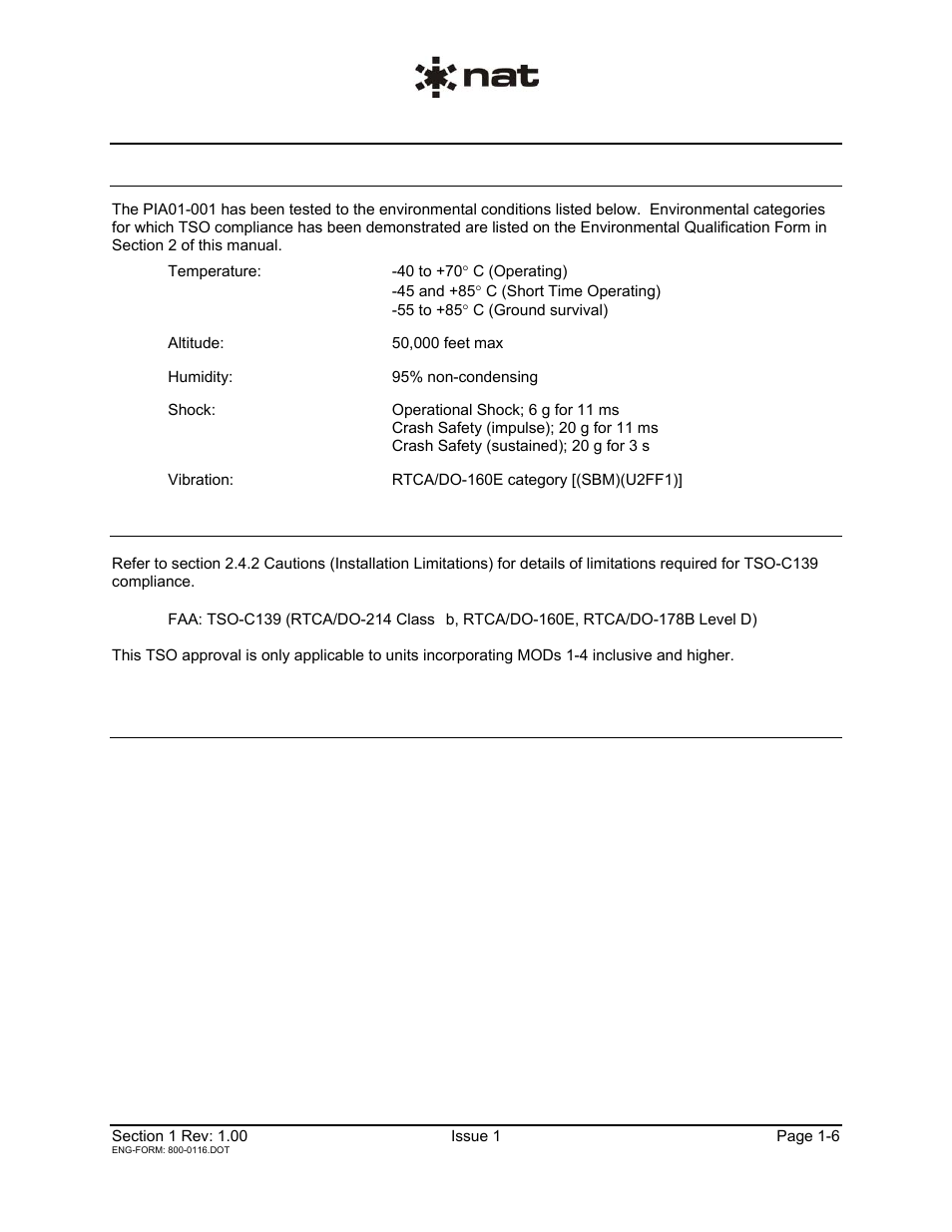 3 environmental specifications, 4 product approval | Northern Airborne Technology PIA01-001 User Manual | Page 9 / 25