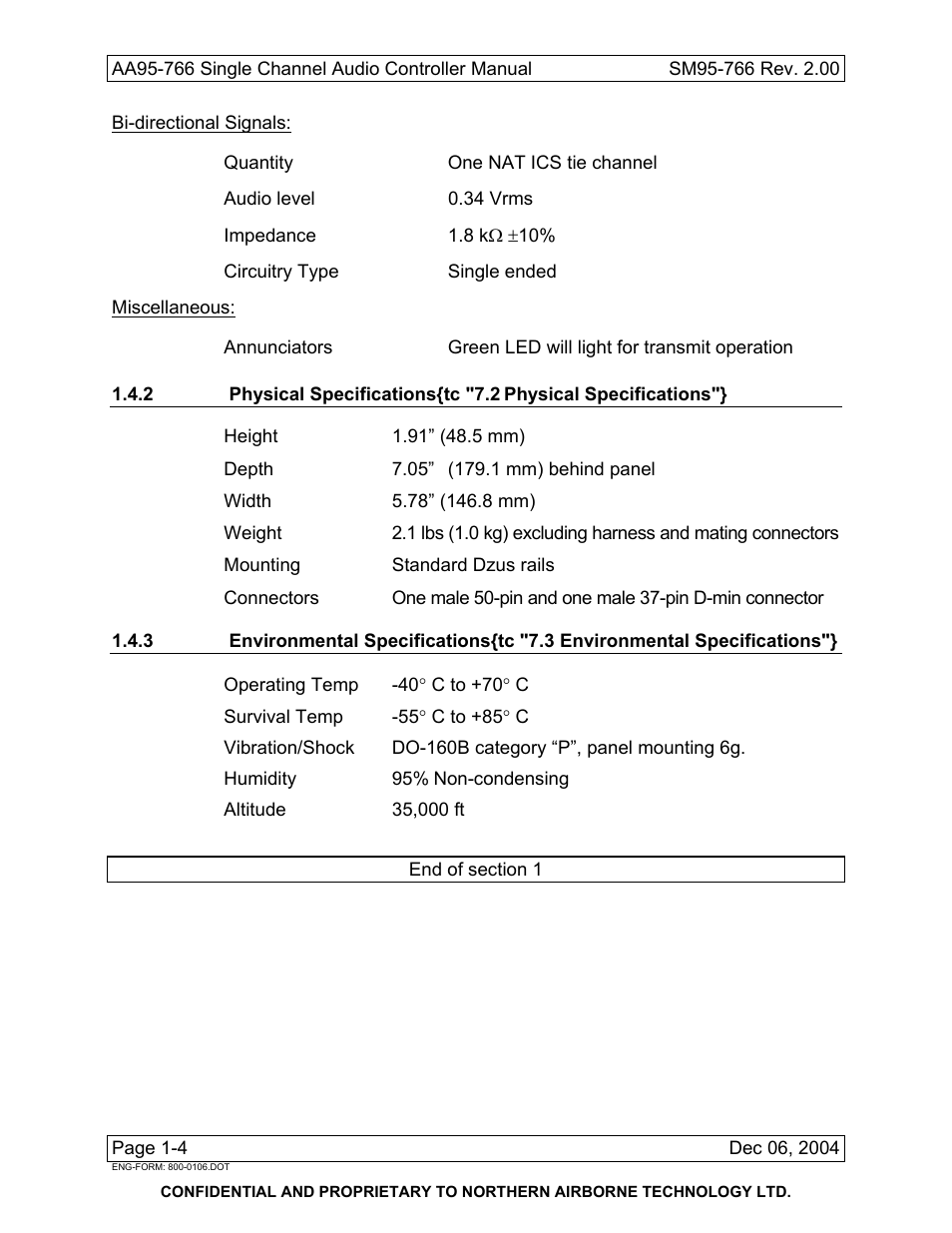 Bi-directional signals, Miscellaneous | Northern Airborne Technology AA95-766 User Manual | Page 10 / 35