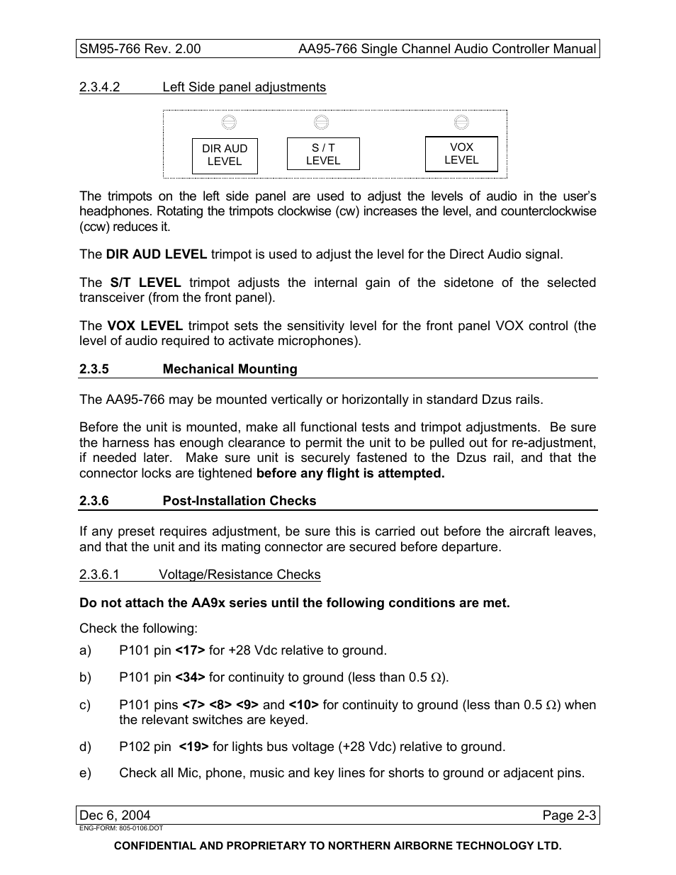 5 mechanical mounting, 6 post-installation checks | Northern Airborne Technology AA95-766 User Manual | Page 13 / 35
