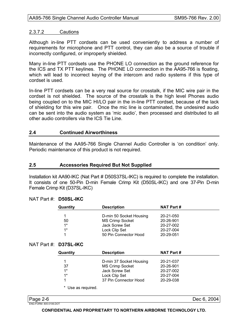 4 continued airworthiness, 5 accessories required but not supplied | Northern Airborne Technology AA95-766 User Manual | Page 16 / 35