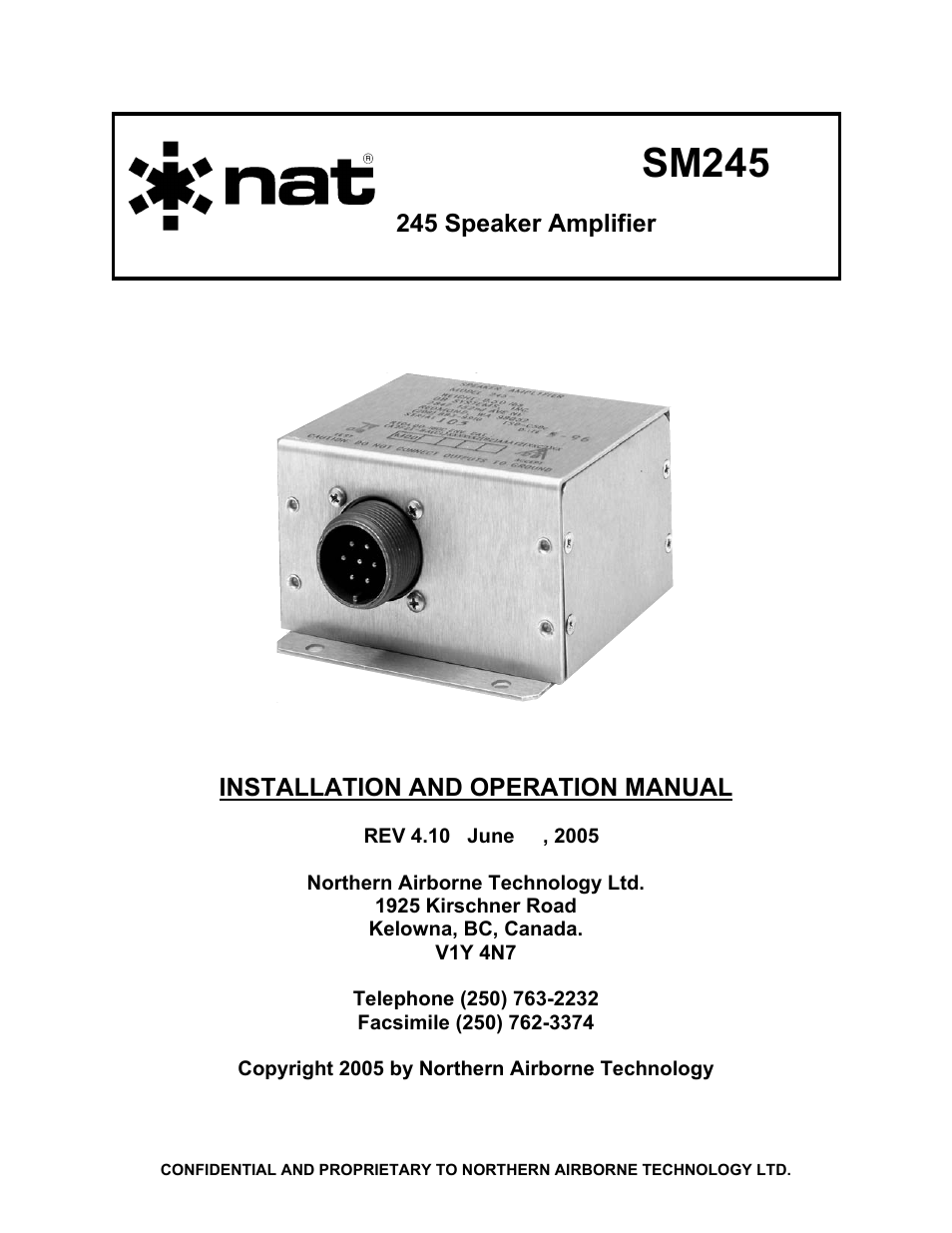 Northern Airborne Technology 245 User Manual | 24 pages