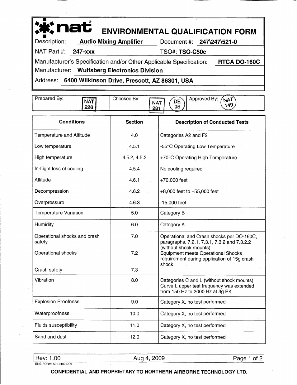 Environmental qualification form | Northern Airborne Technology 247 User Manual | Page 14 / 16