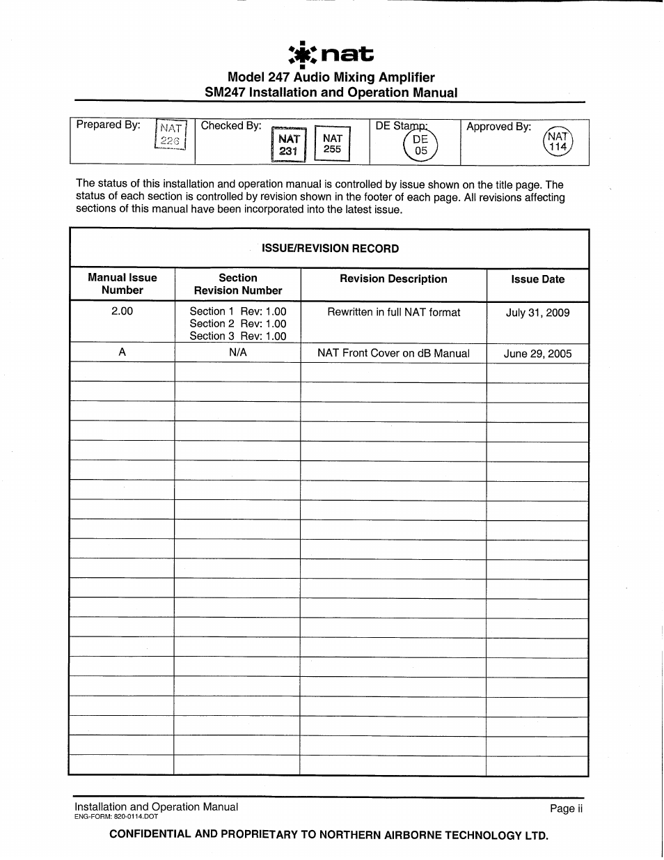 Issue/revision record | Northern Airborne Technology 247 User Manual | Page 2 / 16