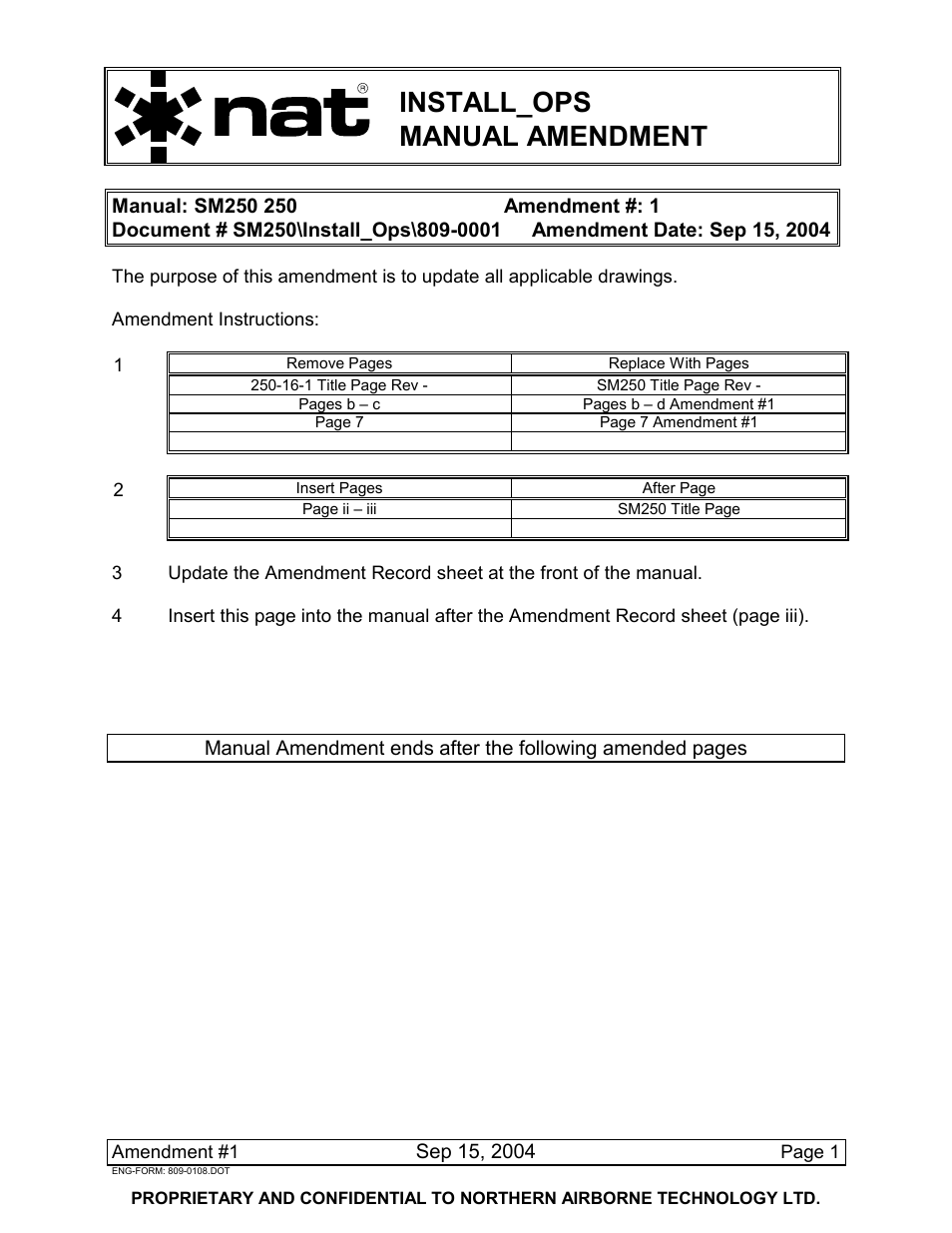 Install_ops manual amendment | Northern Airborne Technology 250 User Manual | Page 5 / 24