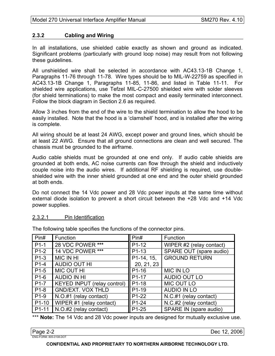 2 cabling and wiring | Northern Airborne Technology 270 User Manual | Page 16 / 30