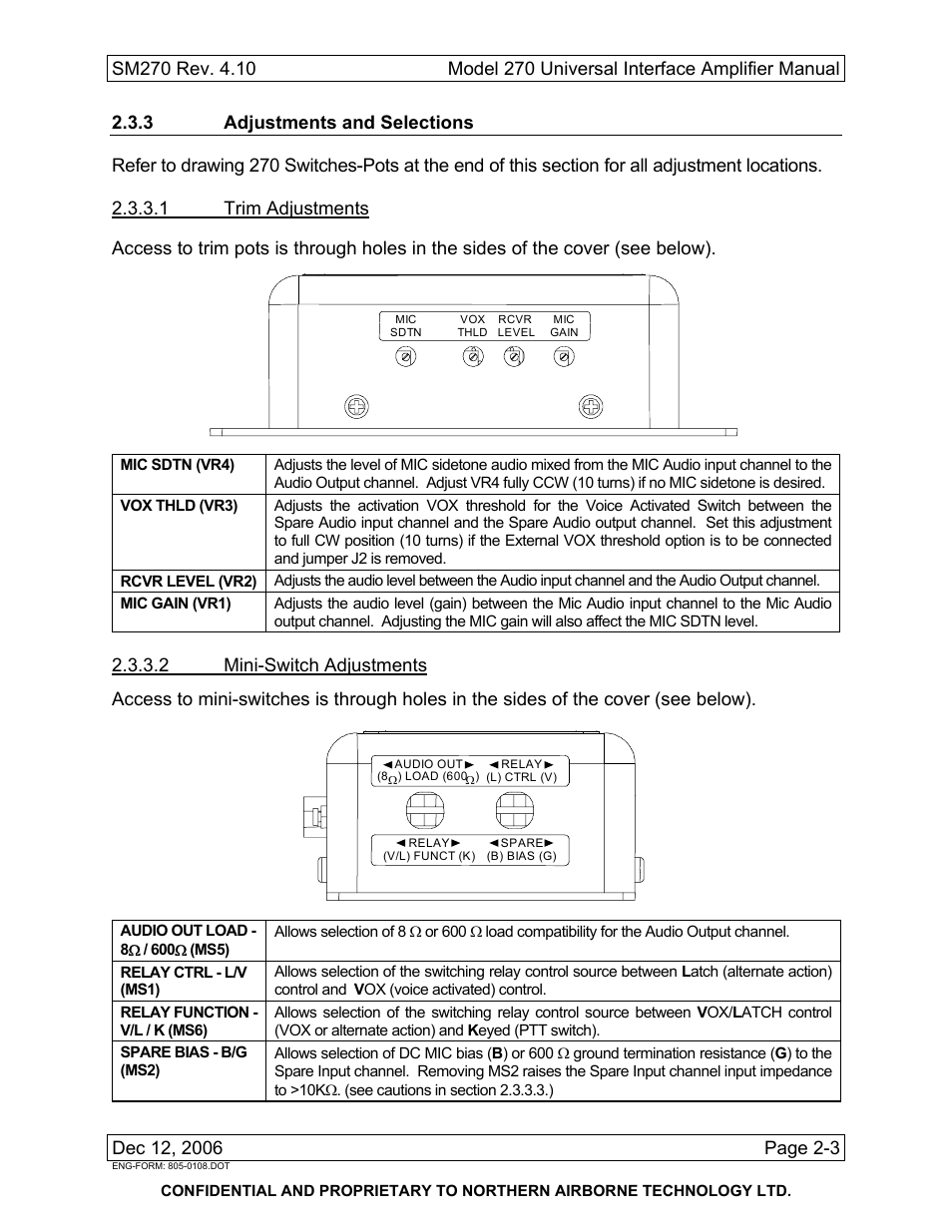 3 adjustments and selections | Northern Airborne Technology 270 User Manual | Page 17 / 30